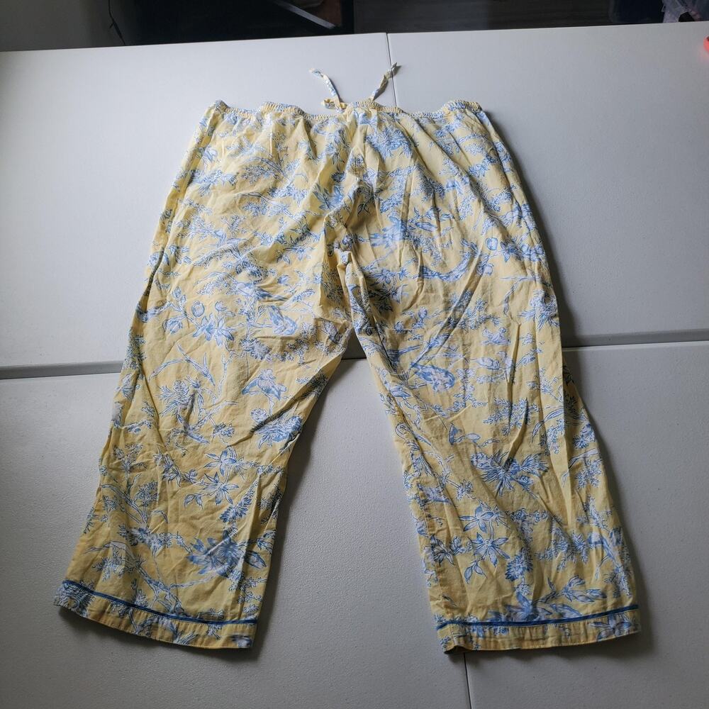 Ella Simone Pajama Set Womens 1X Yellow Bird Floral Capri Pants Button Top - Picture 12 of 13